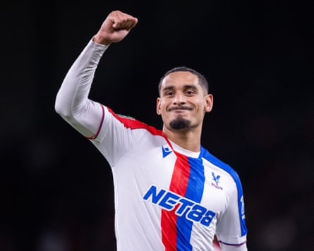 Maxence Lacroix of Crystal Palace celebrates during the Carabao Cup Fourth Round match between Liverpool and Crystal Palace at Anfield on October 29, 2025 in Liverpool, England. (Photo by Sebastian Frej/Getty Images)