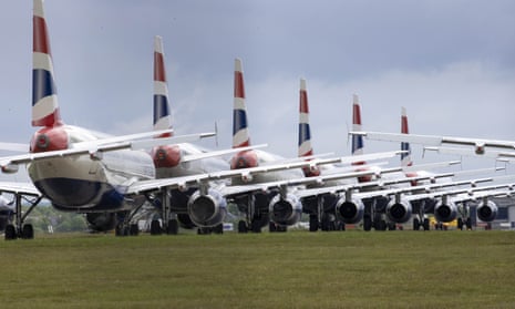 Grounded passenger planes at Glasgow airport