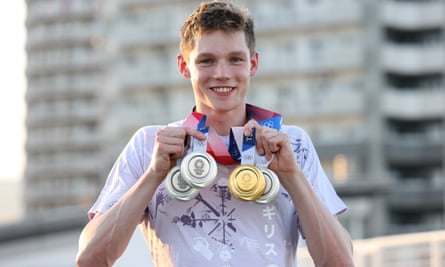 Duncan Scott with his gold medal and three silvers in Tokyo