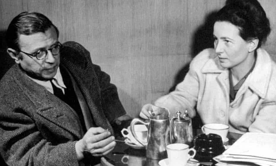 The French existentialist philosophers Jean-Paul Sartre and Simone de Beauvoir taking tea together