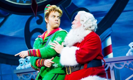 Ben Forster as Buddy and Mark McKerracher as Santa in Elf the Musical at the Dominion, London.