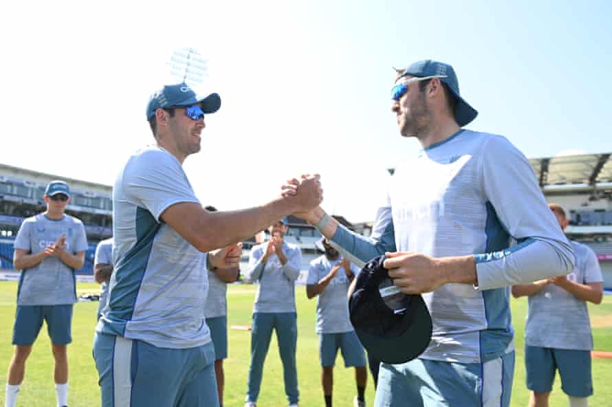 Jamie Overton is presented with his Test cap by his brother Craig.