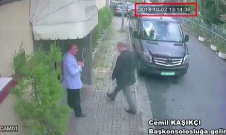 A still image from CCTV claims to show Jamal Khashoggi arriving at Saudi Arabia’s consulate in Istanbul.
