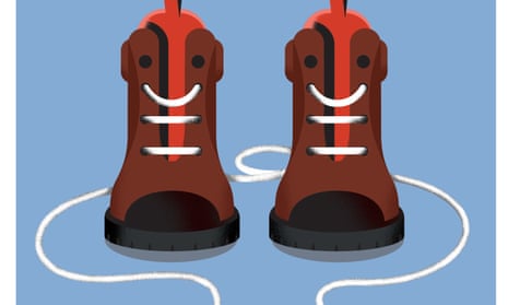 An illustration of a pair of brown boots with white laces