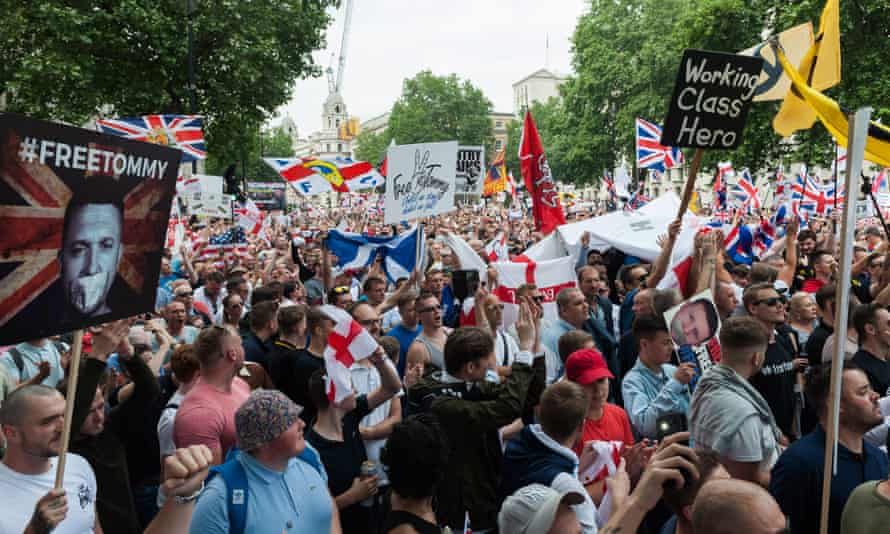 A ‘free Tommy Robinson’ protest in London last Saturday.