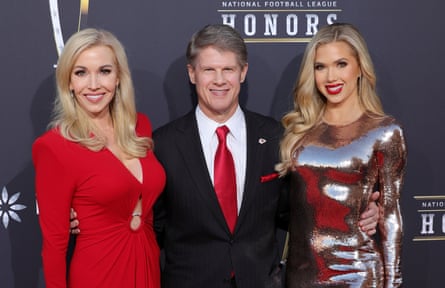 Tavia Hunt, Clark Hunt and Gracie Hunt, from left to right, attend the NFL Honors at Resorts World Theatre before Super Bowl LVIII in Las Vegas.