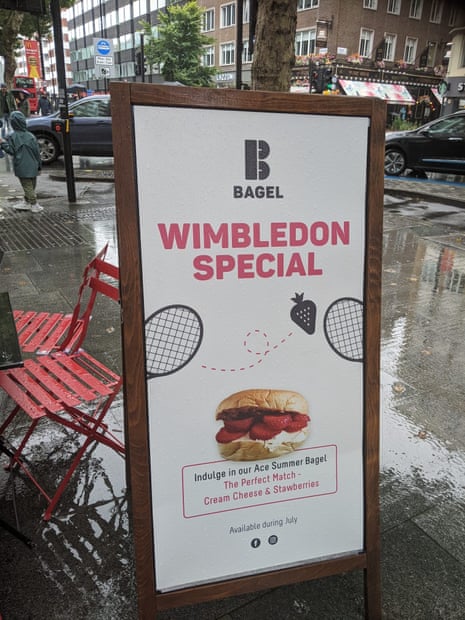 a strawberries and cream bagel advertised in London