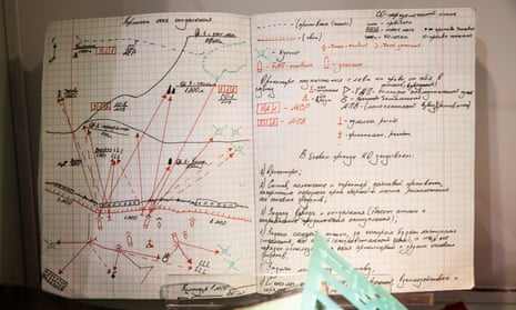 A notebook on display at an exhibition of the 2022 Russian occupation and battles in Irpin and Bucha inthe National Museum of the History of Ukraine in Kyiv.