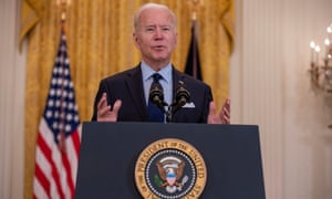 US President Joe Biden speaks about the April jobs report in the East Room of the White House in Washington, DC.