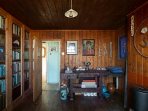 Jarman’s studio, with cabinets full of books, props and souvenirs