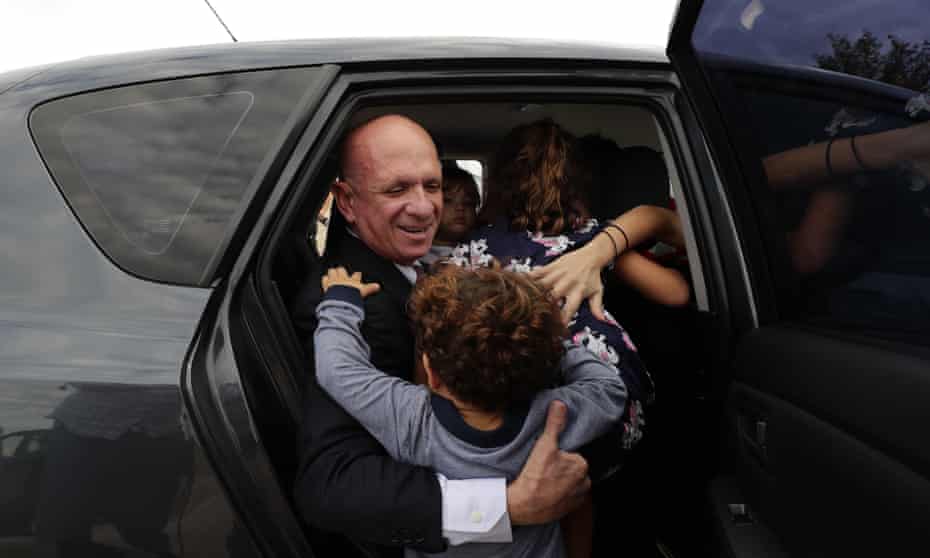 Former Venezuelan military spy chief, retired Maj. Gen. Hugo Carvajal, enters into a car after walking out of prison in Estremera, outskirts of Madrid, Spain