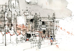 Manchester at Christmas as drawn by Simone Ridyard of Urban Sketchers