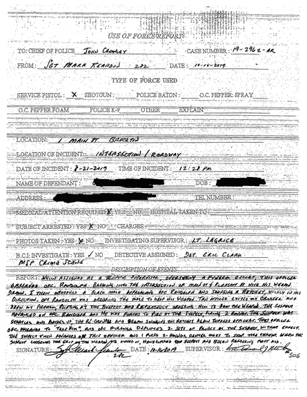 When asked for use of force data, Brockton, Massachusetts, police sent this document of a single incident.