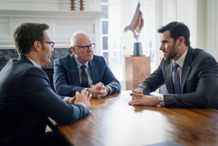 Malcolm McDowell as Rupert Murdoch (centre) with Ben and Josh Lawson