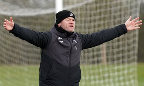 Derby’s manager Wayne Rooney at a training session in March.
