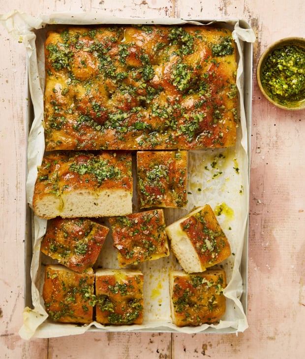 Meera Sodha’s 10-clove garlic focaccia.