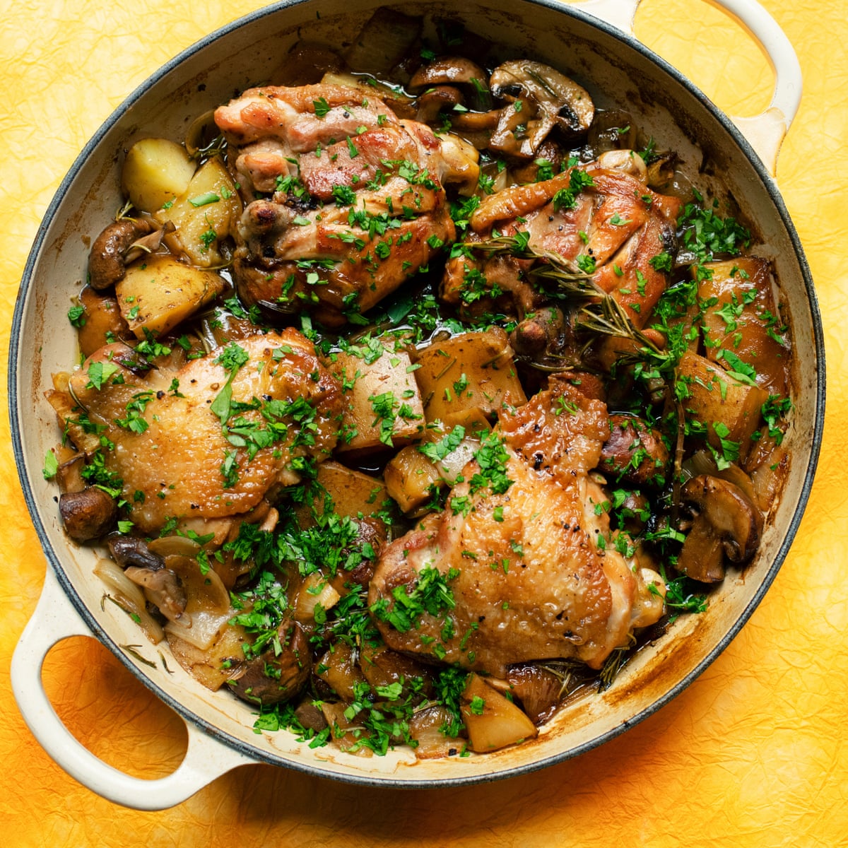 Mushroom Sauce Baked Chicken Thighs With Rice And Cream Of