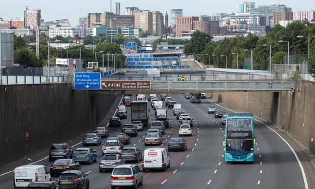 Morning rush-hour traffic heading into Birmingham city centre