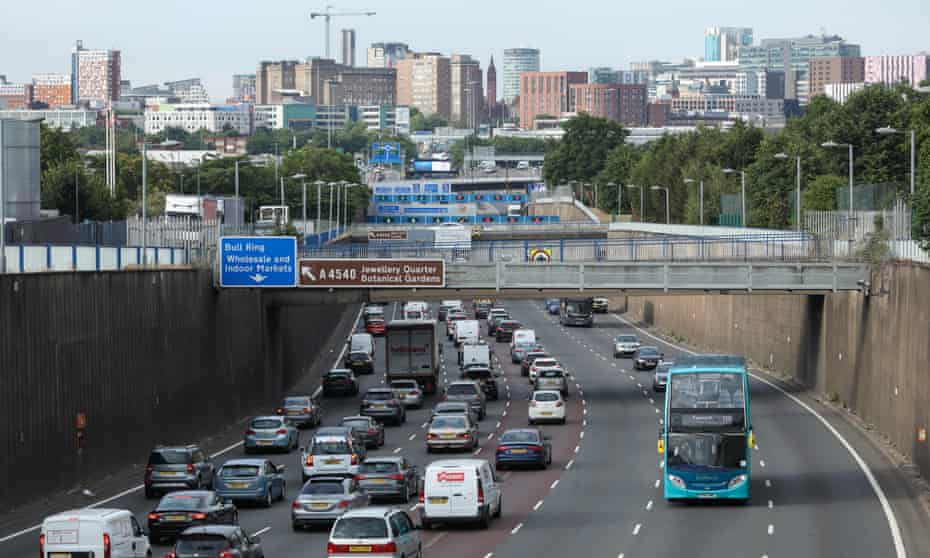 Morning rush-hour traffic heading into Birmingham city centre along the Aston Expressway.