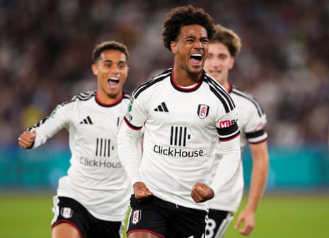 Oscar Bobb celebrates scoring FulhamâÂÂs third goal at West Ham