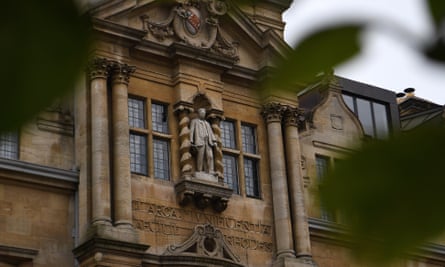 The Cecil Rhodes statue on the facade of Oriel College in Oxford.