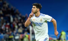 Marco Asensio celebrates after giving Real Madrid the lead.