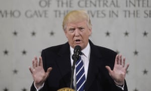 President Donald Trump speaks to 300 people at the Central Intelligence Agency (CIA) headquarters in Virginia.