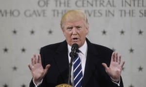 President Donald Trump speaks to 300 people at the Central Intelligence Agency (CIA) headquarters in Virginia. 