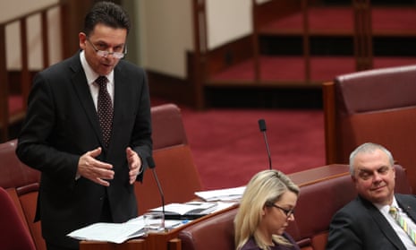 Senator Nick Xenophon during debate in the Senate before the media reforms passed. 