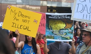 Young immigrants and their supporters rally in support of Daca in Los Angeles on 1 September.
