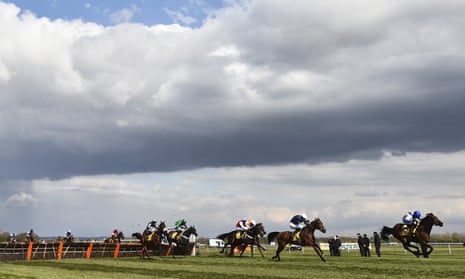 T. J. O’Brien riding Thyme Hill (second right) races to win the Ryanair Stayers Hurdle.