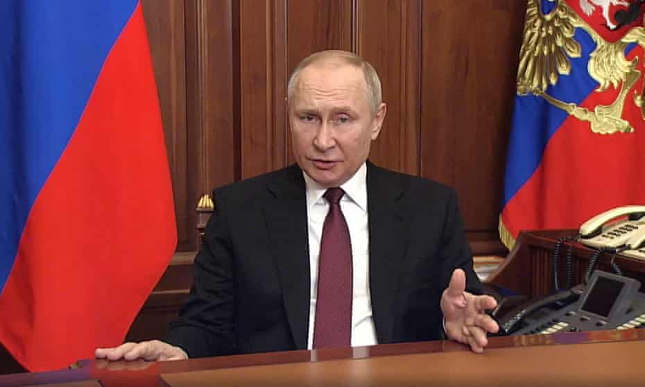 Vladimir Putin addressing Russia, at the Kremlin,  Moscow, 24 February 2022.