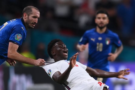 Italy’s Giorgio Chiellini’s foul Bukayo Saka of England