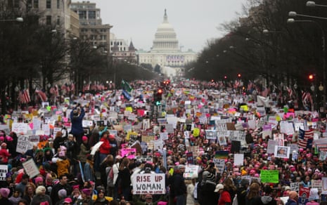 Thousands of protesters gather during the Women’s March on Washington on 21 January, in protest at Donald Trump the day after his inauguration