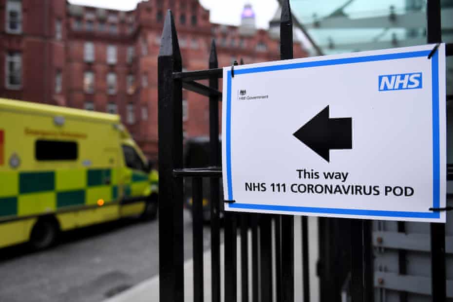 A sign for a Coronavirus pod at University College Hospital, London, March 2020