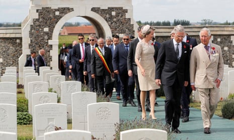 Prince Charles and Belgium’s King Philippe and Queen Mathilde lead those arriving at Tyne Cot cemetery