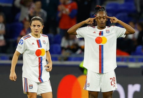 Olympique Lyonnais' Melvine Malard celebrates scoring their first goal.