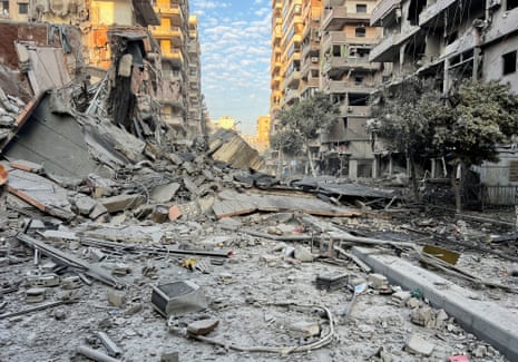 Aftermath of Israeli strikes on Beirut's southern suburbs.