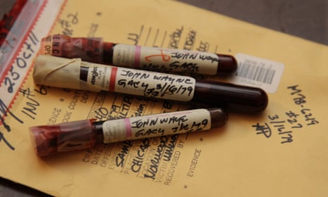 Cold case: three vials of serial killer John Wayne Gacy’s blood discovered by Cook County Sheriff’s Detective Jason Moran. The sheriffs office has been working for years to discover the names of Gacys unidentified victims.