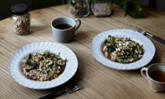 A sort of root-to-fruit risotto: Rye porridge with mushroom, artichoke and celeriac leaf salt.