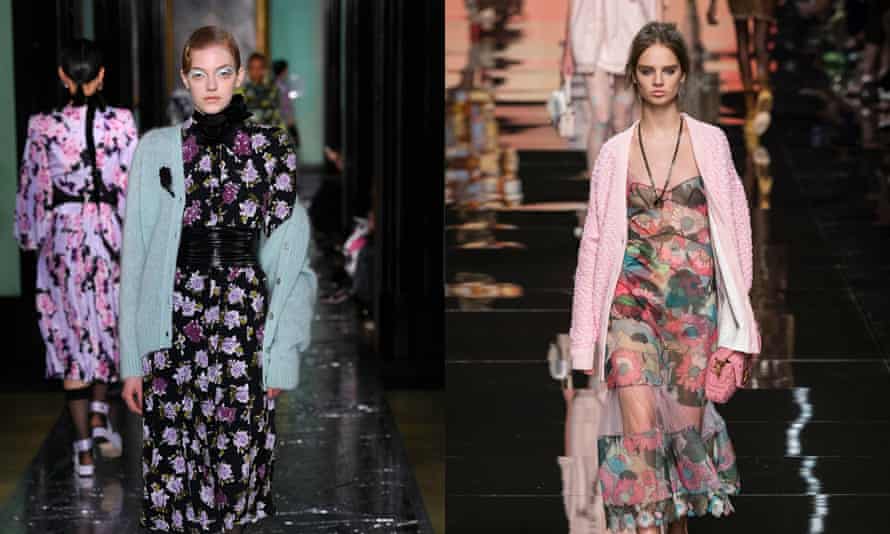 Smart cardigans at Erdem, left, and Fendi.