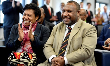 Papua New Guinea's prime minister, James Marape,  pictured with wife Rachael in July 2019 in Sydney. Marape has been returned as prime minister after a fraught election campaign.