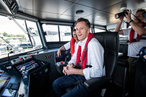 New South Wales Premier Chris Minns during a media opportunity to welcome the new Australian built Parramatta River Class ferry into Sydney, Sunday, March 24, 2024.