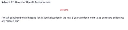 Screenshots of emails from NSW tech minister's office joking about SkyNet in an amended a press release last year on OpenAI opening a Sydney office.