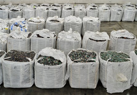 Sacks of precious metals, aluminium, steel, plastic and copper at the Electronics Recyclers International facility in Fresno, California