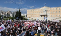 Opponents of the government’s labour law reforms demonstrate outside parliament in Athens