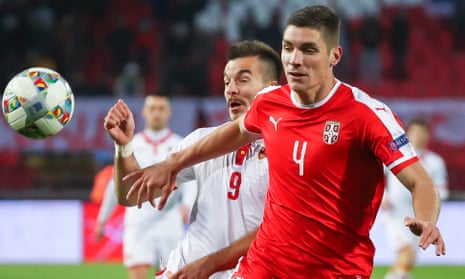 Nikola Milenkovic, in action here for Serbia last weekend, was the subject of €45m bid by Atlético Madrid, which Fiorentina rejected.
