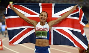 Britain’s Jessica Ennis-Hill celebrates winning the gold medal in the heptathlon in Beijing in 2015.