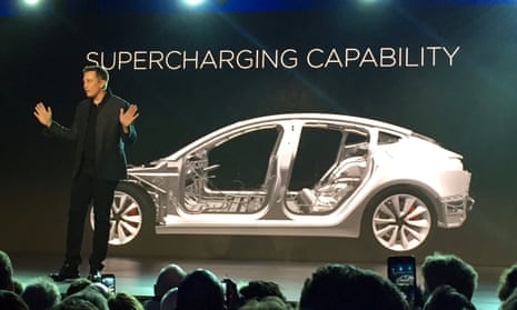 Tesla Motors CEO, Elon Musk, speaks at the unveiling of the Model 3 on 31 March 2016, in Hawthorne, California. The expensive, long-range cars have achieved cult status among enthusiasts. 