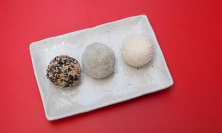 Sweet finish: mixed mochi (from left:sesame, matcha, coconut).